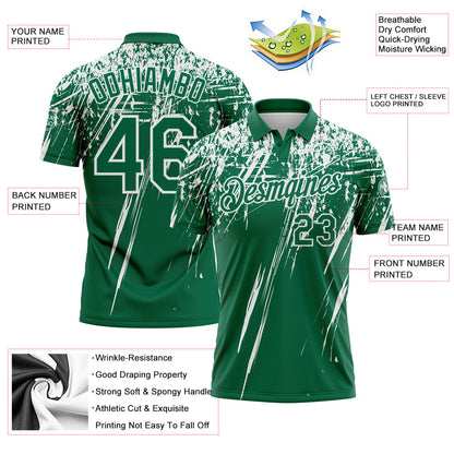 Custom Kelly Green-White Distressed Scratch Brush Stroke Performance Polo Shirt