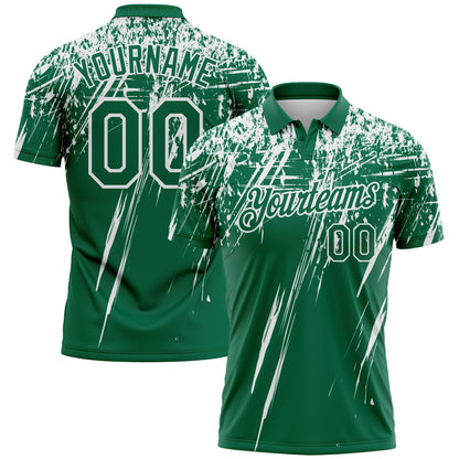 Custom Kelly Green-White Distressed Scratch Brush Stroke Performance Polo Shirt