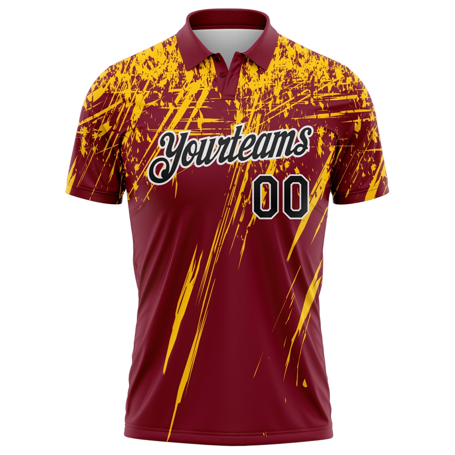 Custom Crimson Black Yellow-White Distressed Scratch Brush Stroke Performance Polo Shirt