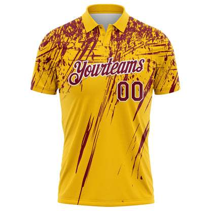 Custom Yellow Crimson-White Distressed Scratch Brush Stroke Performance Polo Shirt