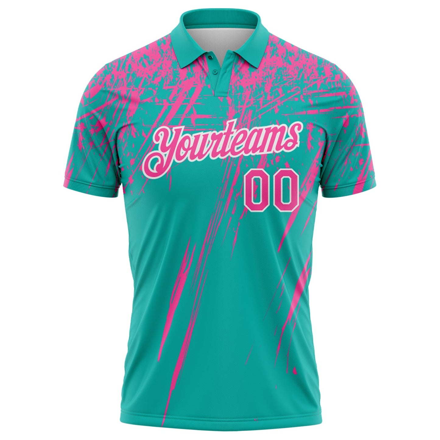 Custom Aqua Pink-White Distressed Scratch Brush Stroke Performance Polo Shirt