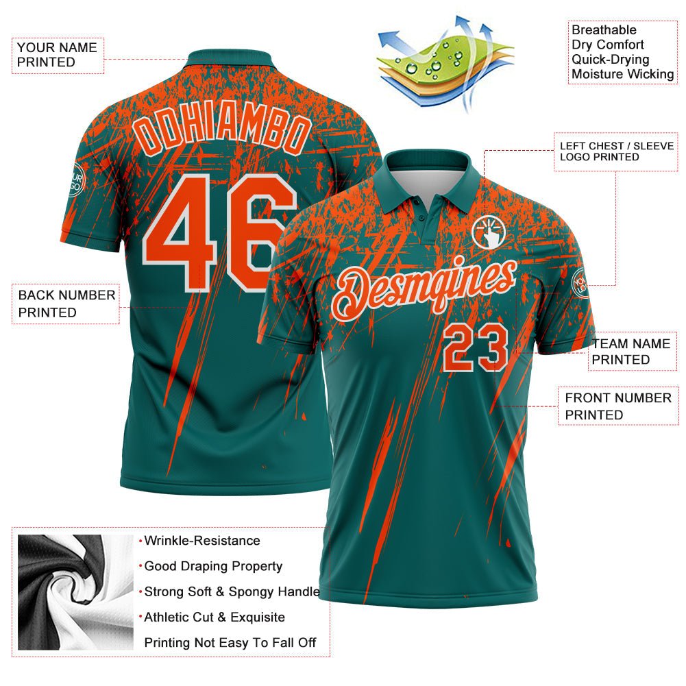 Custom Teal Orange-White Distressed Scratch Brush Stroke Performance Polo Shirt