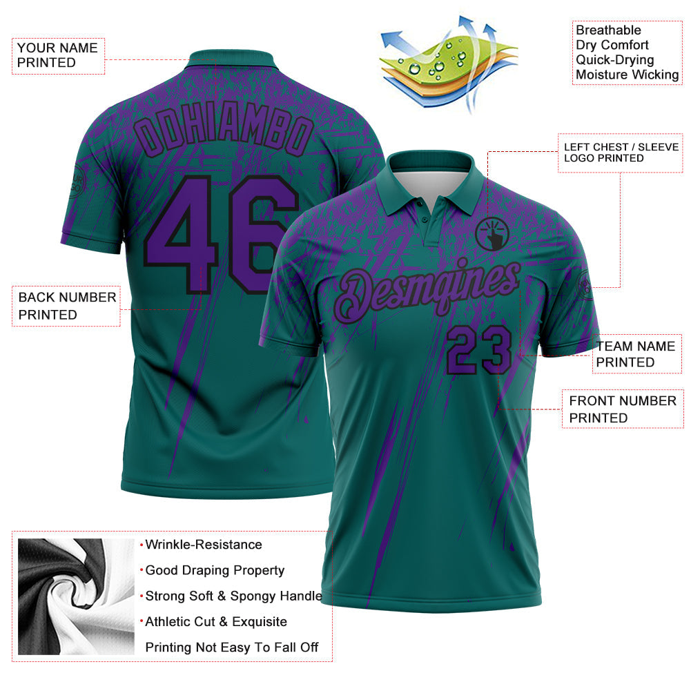 Custom Teal Purple-Black Distressed Scratch Brush Stroke Performance Polo Shirt