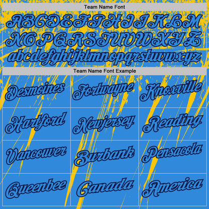 Custom Powder Blue Yellow-Navy Distressed Scratch Brush Stroke Performance Polo Shirt
