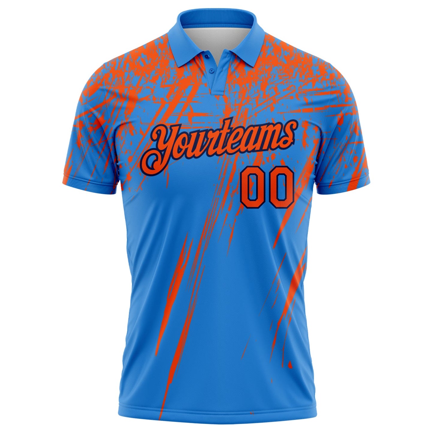 Custom Powder Blue Orange-Navy Distressed Scratch Brush Stroke Performance Polo Shirt