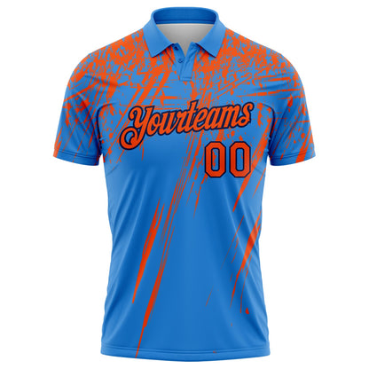 Custom Powder Blue Orange-Navy Distressed Scratch Brush Stroke Performance Polo Shirt