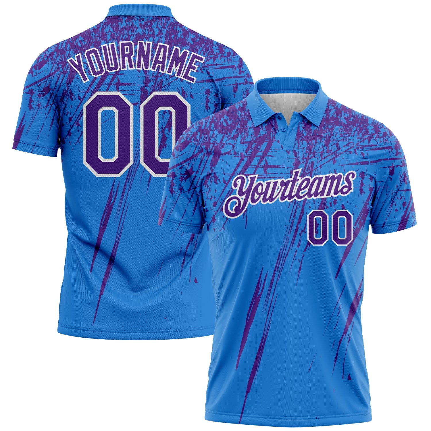 Custom Powder Blue Purple-White Distressed Scratch Brush Stroke Performance Polo Shirt
