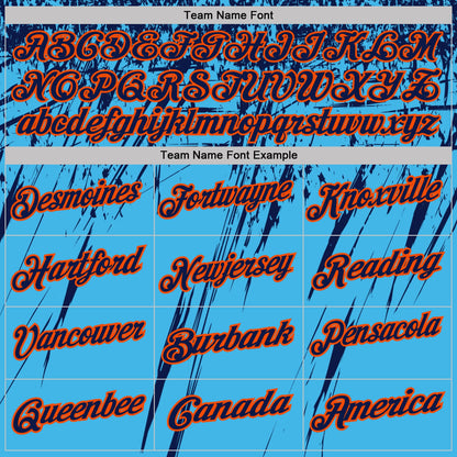 Custom Sky Blue Navy-Orange Distressed Scratch Brush Stroke Performance Polo Shirt