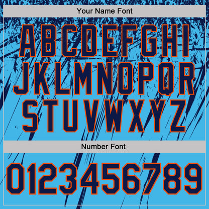 Custom Sky Blue Navy-Orange Distressed Scratch Brush Stroke Performance Polo Shirt