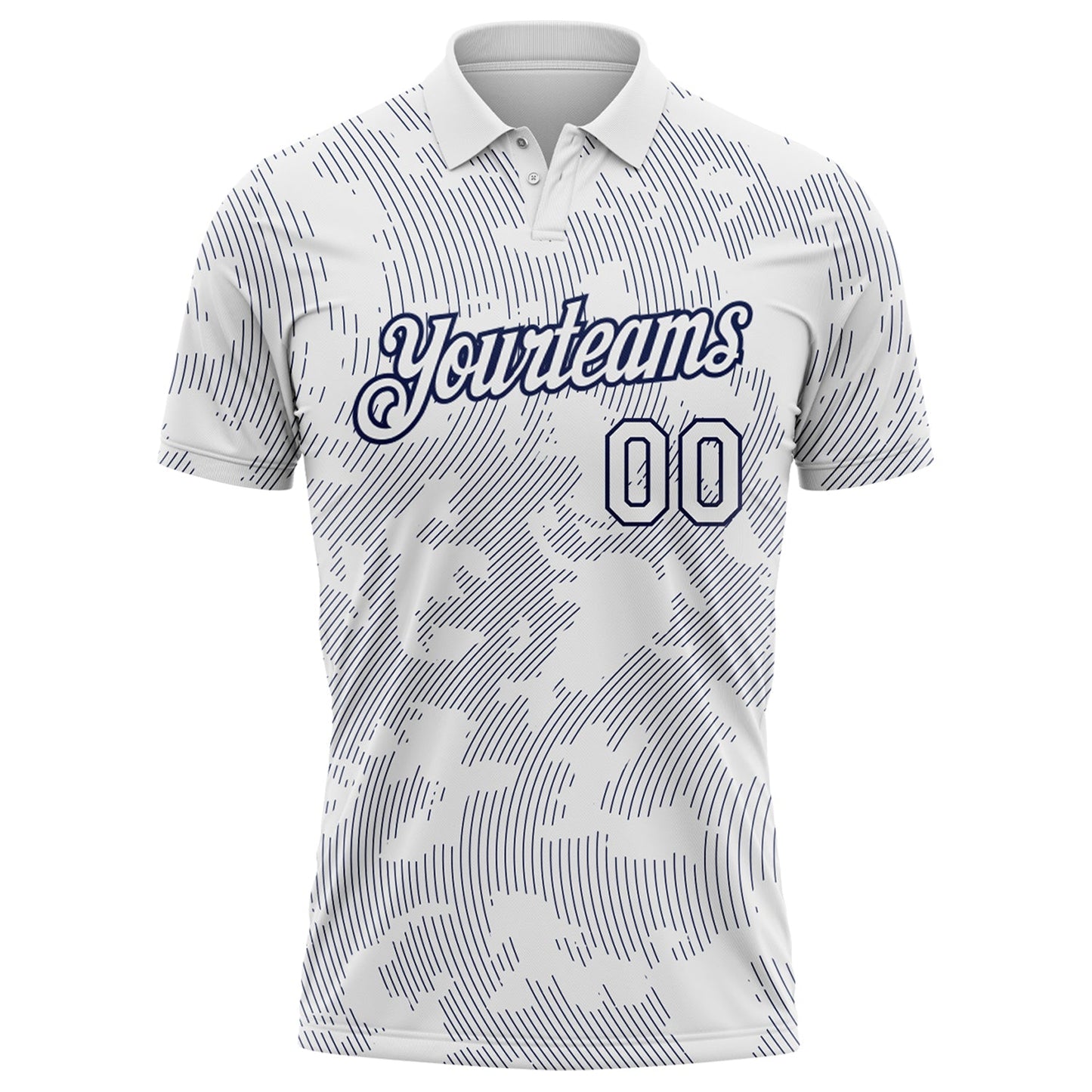 Custom White-Navy 3D Pattern Abstract Fluid Line Performance Polo Shirt
