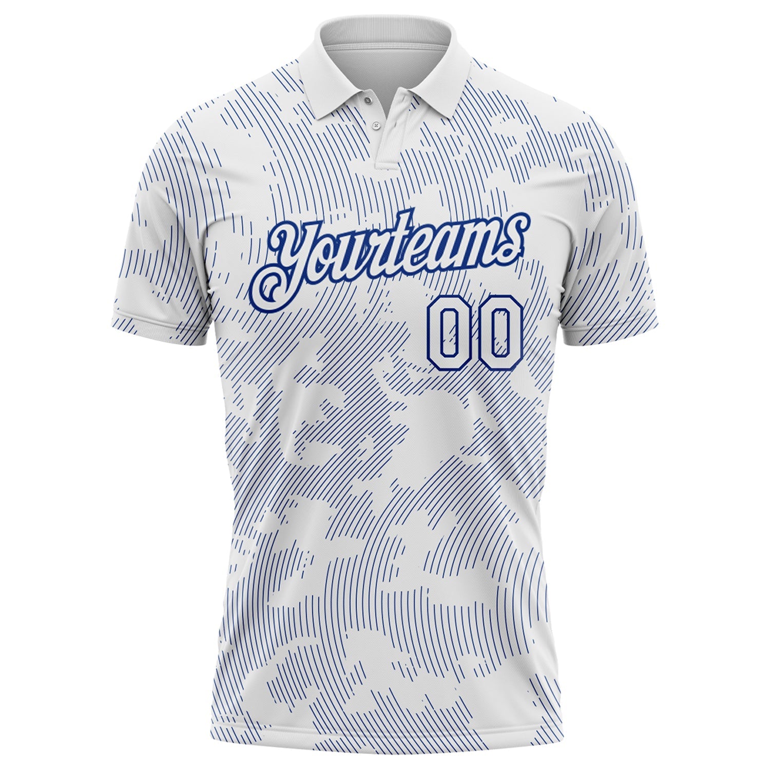 Custom White-Royal 3D Pattern Abstract Fluid Line Performance Polo Shirt