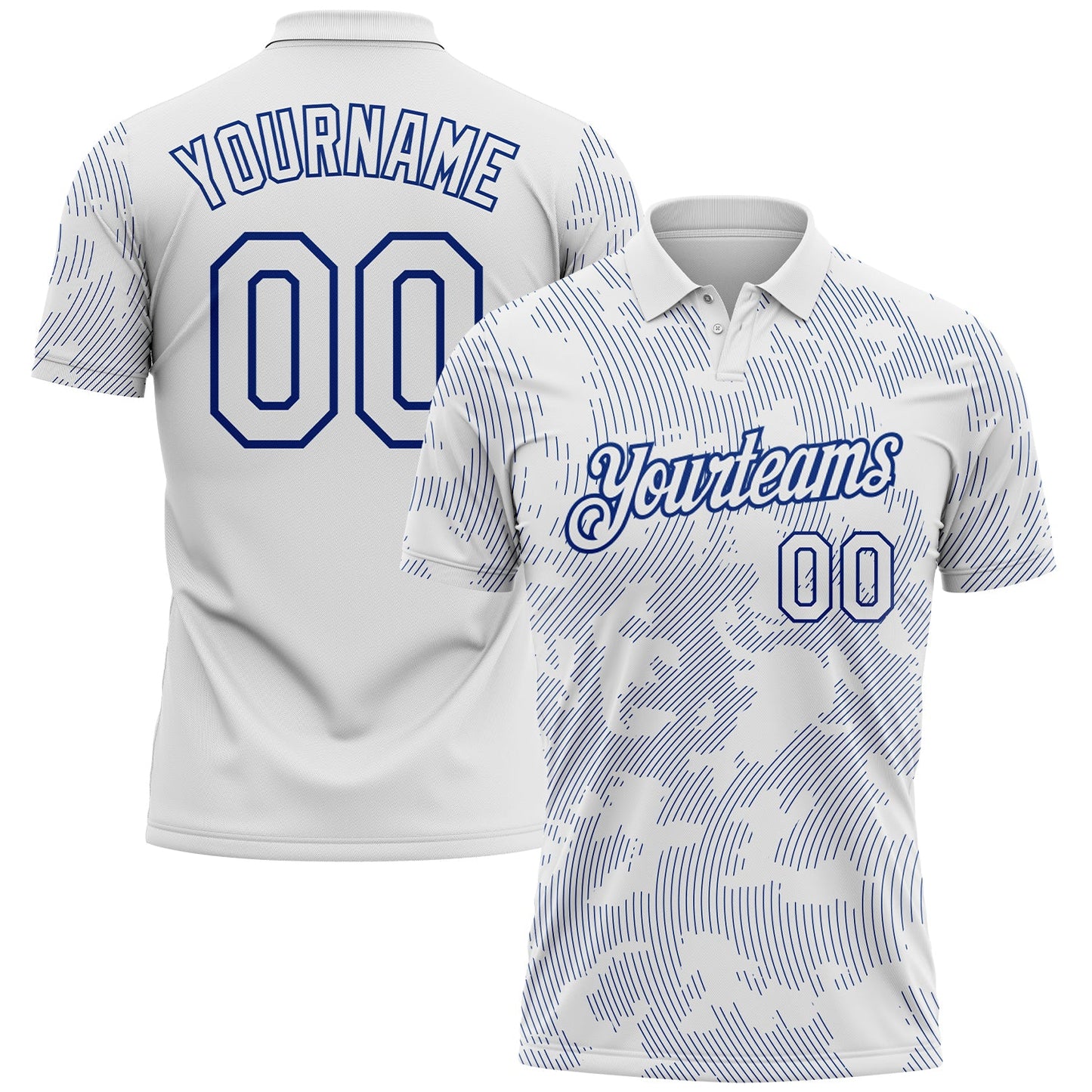 Custom White-Royal 3D Pattern Abstract Fluid Line Performance Polo Shirt