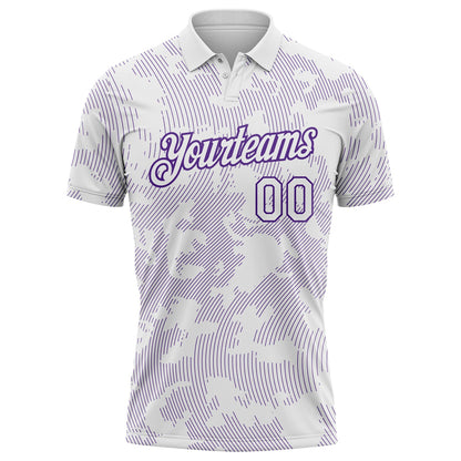 Custom White-Purple 3D Pattern Abstract Fluid Line Performance Polo Shirt