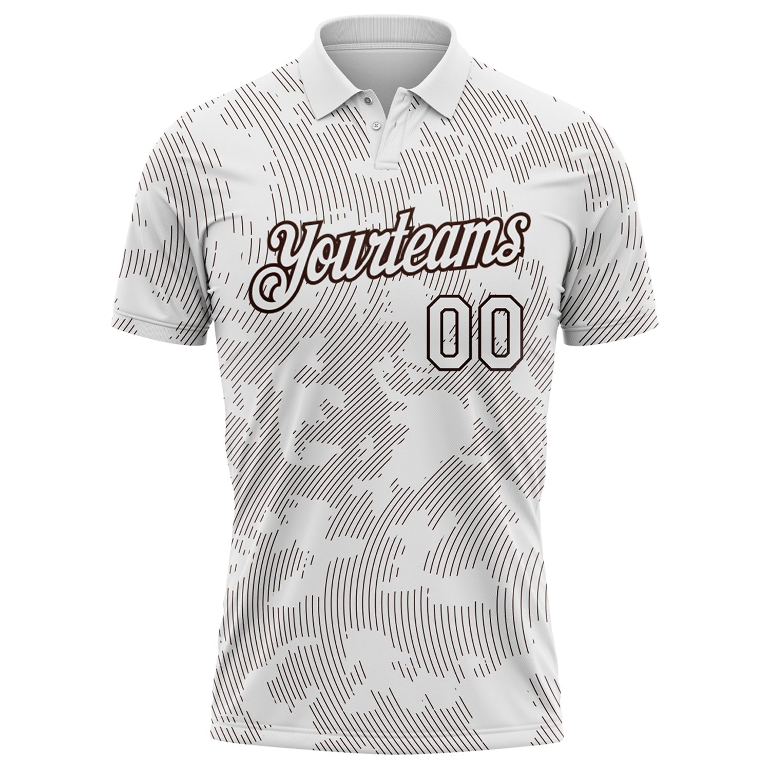 Custom White-Brown 3D Pattern Abstract Fluid Line Performance Polo Shirt