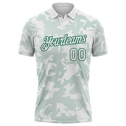 Custom White-Kelly Green 3D Pattern Abstract Fluid Line Performance Polo Shirt