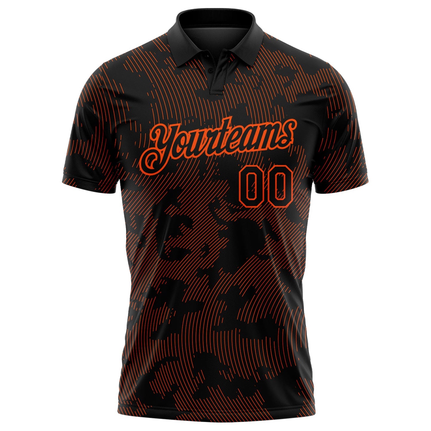 Custom Black-Orange 3D Pattern Abstract Fluid Line Performance Polo Shirt