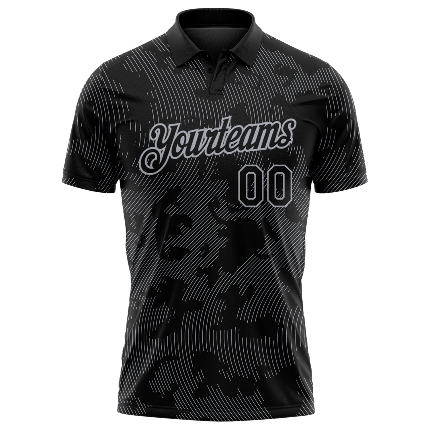 Custom Black-Gray 3D Pattern Abstract Fluid Line Performance Polo Shirt