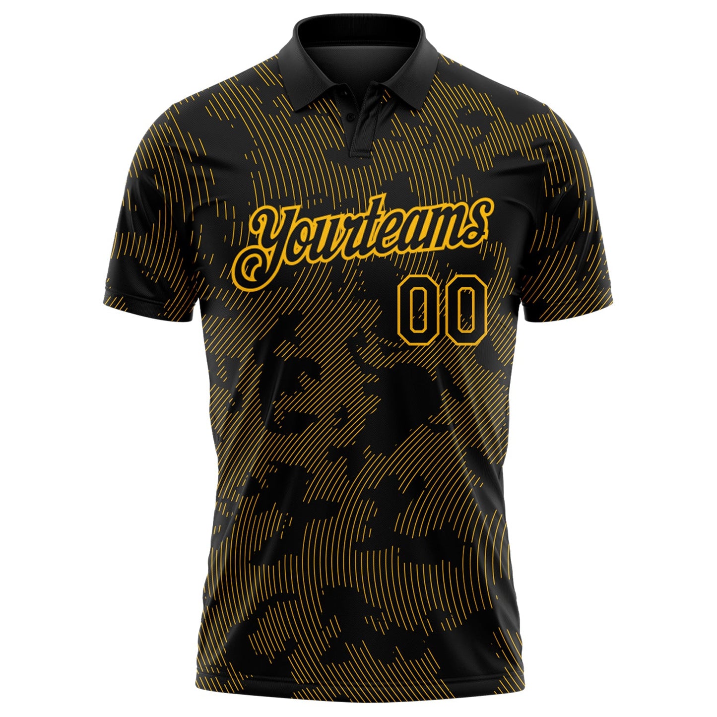 Custom Black-Gold 3D Pattern Abstract Fluid Line Performance Polo Shirt