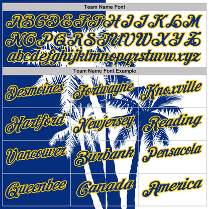 Custom White Royal-Yellow Hawaii Tropical Coastal Palm Trees Performance Polo Shirt