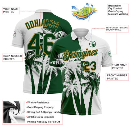 Custom White Green-Old Gold Hawaii Tropical Coastal Palm Trees Performance Polo Shirt