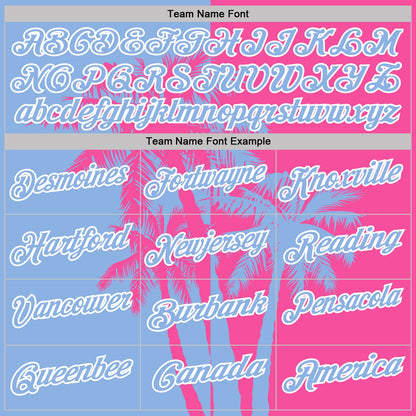 Custom Pink Light Blue-White Hawaii Tropical Coastal Palm Trees Performance Polo Shirt