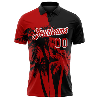 Custom Black Red-White Hawaii Tropical Coastal Palm Trees Performance Polo Shirt