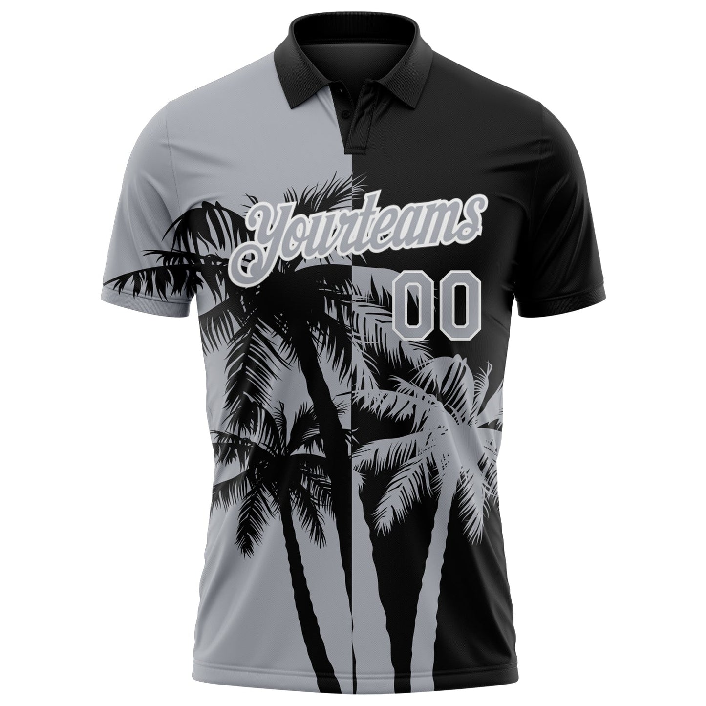 Custom Black Gray-White Hawaii Tropical Coastal Palm Trees Performance Polo Shirt