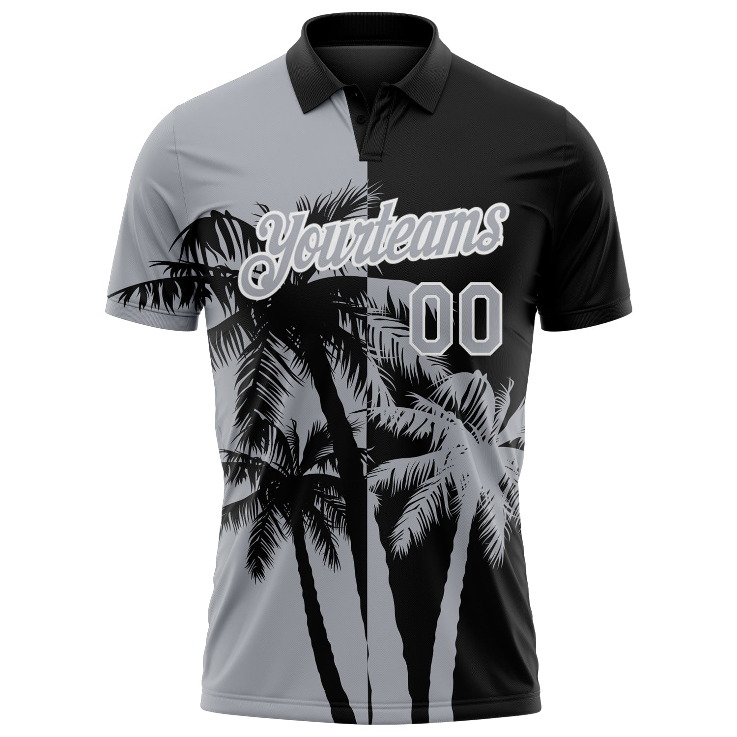 Custom Black Gray-White Hawaii Tropical Coastal Palm Trees Performance Polo Shirt