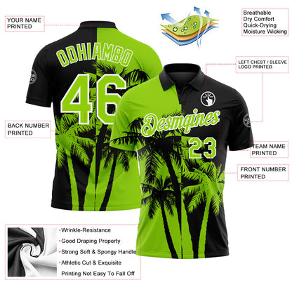 Custom Black Neon Green-White Hawaii Tropical Coastal Palm Trees Performance Polo Shirt