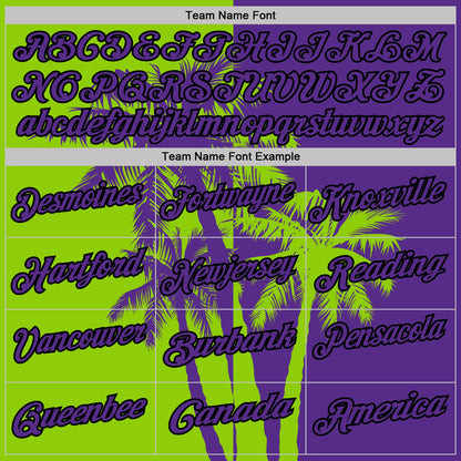 Custom Purple Neon Green-Black Hawaii Tropical Coastal Palm Trees Performance Polo Shirt