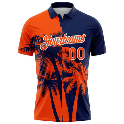 Custom Navy Orange-White Hawaii Tropical Coastal Palm Trees Performance Polo Shirt
