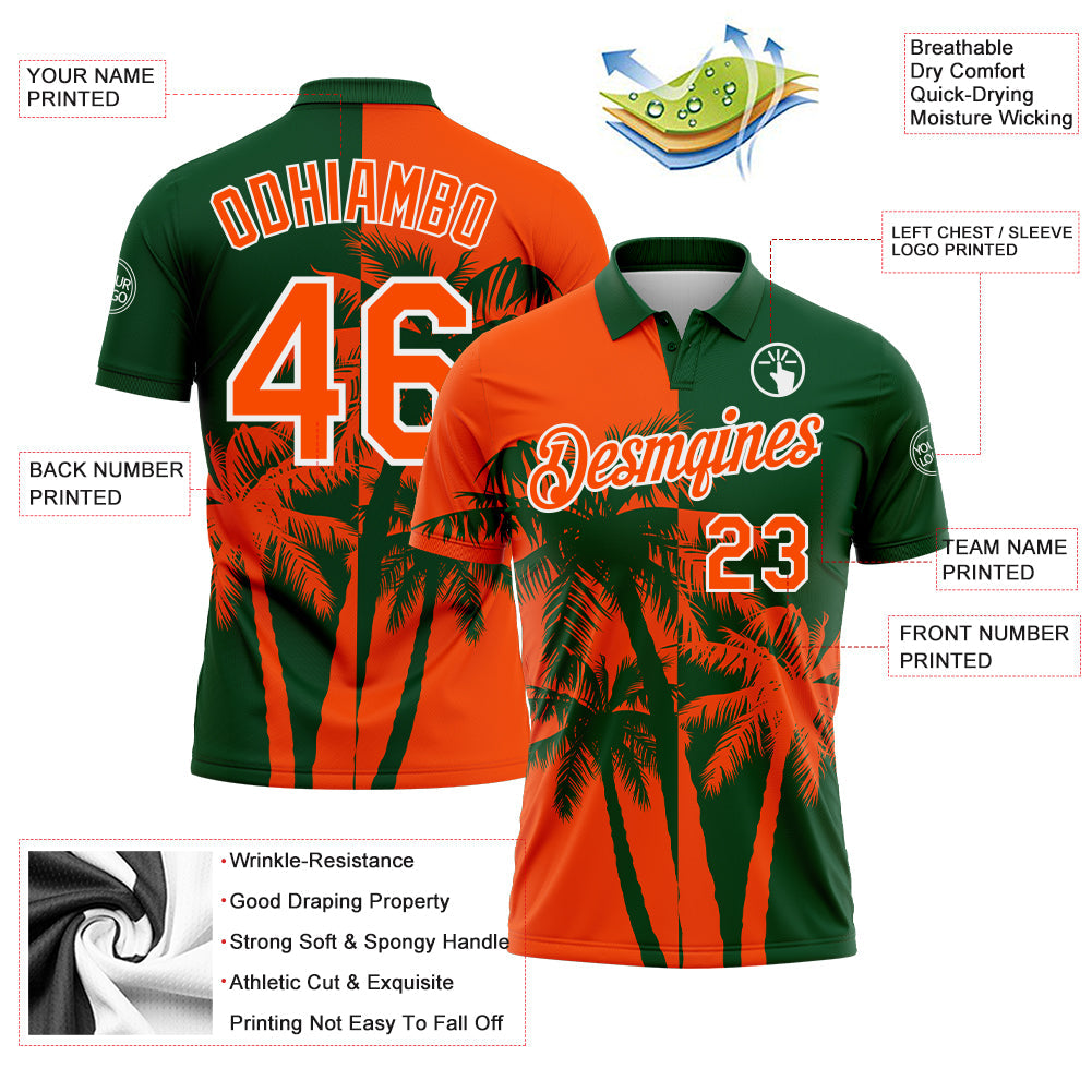 Custom Green Orange-White Hawaii Tropical Coastal Palm Trees Performance Polo Shirt