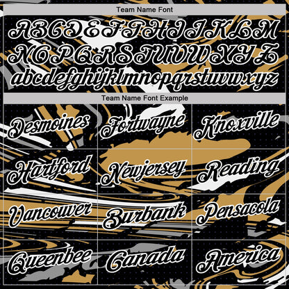 Custom Black Old Gold Gray-White 3D Pattern Abstract Fluid Marble Performance Polo Shirt