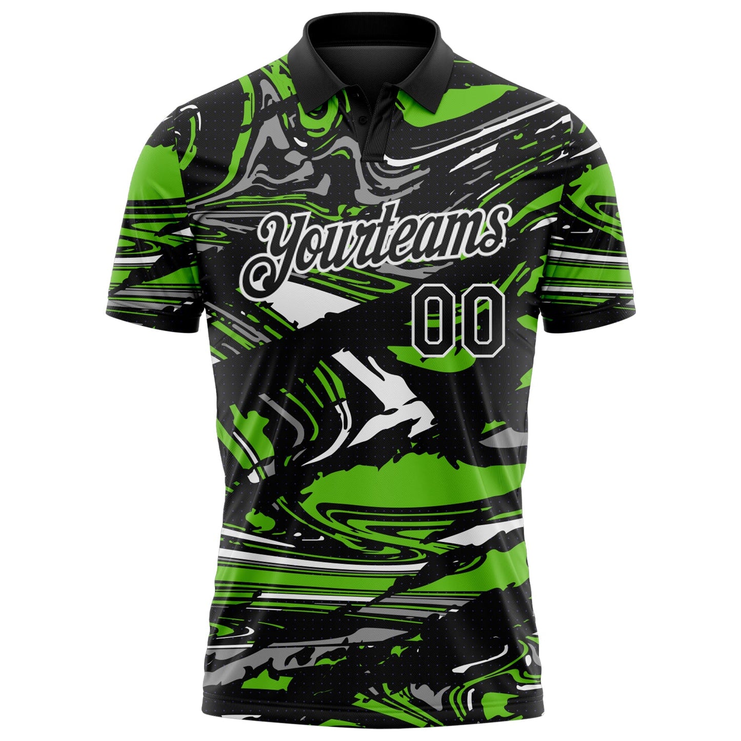 Custom Black Aurora Green Gray-White 3D Pattern Abstract Fluid Marble Performance Polo Shirt