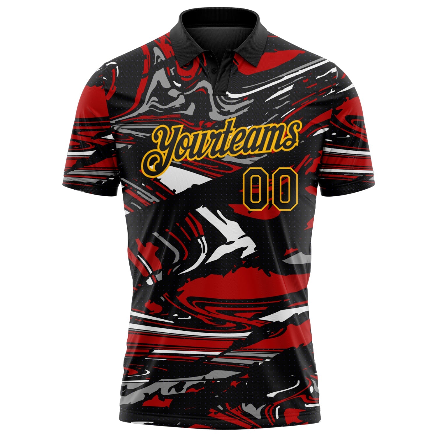 Custom Black Red Gray-Gold 3D Pattern Abstract Fluid Marble Performance Polo Shirt