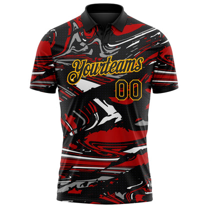 Custom Black Red Gray-Gold 3D Pattern Abstract Fluid Marble Performance Polo Shirt