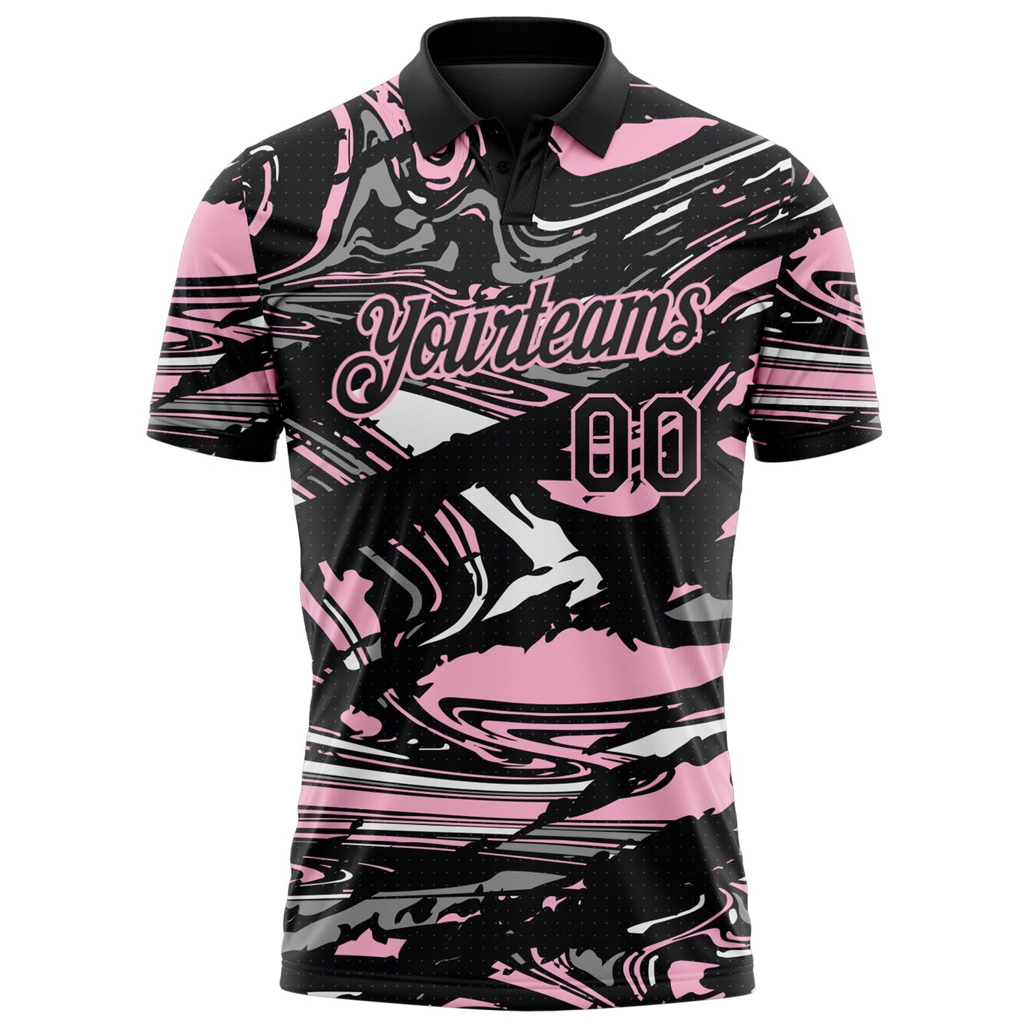 Custom Black Light Pink-Gray 3D Pattern Abstract Fluid Marble Performance Polo Shirt