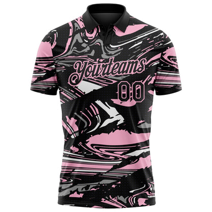 Custom Black Light Pink-Gray 3D Pattern Abstract Fluid Marble Performance Polo Shirt