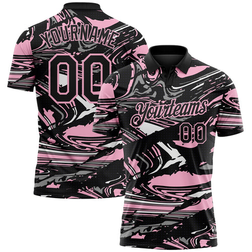 Custom Black Light Pink-Gray 3D Pattern Abstract Fluid Marble Performance Polo Shirt
