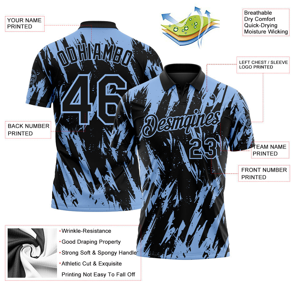 Custom Black-Light Blue Torn Sharp Brush Stroke Splatter Performance Polo Shirt
