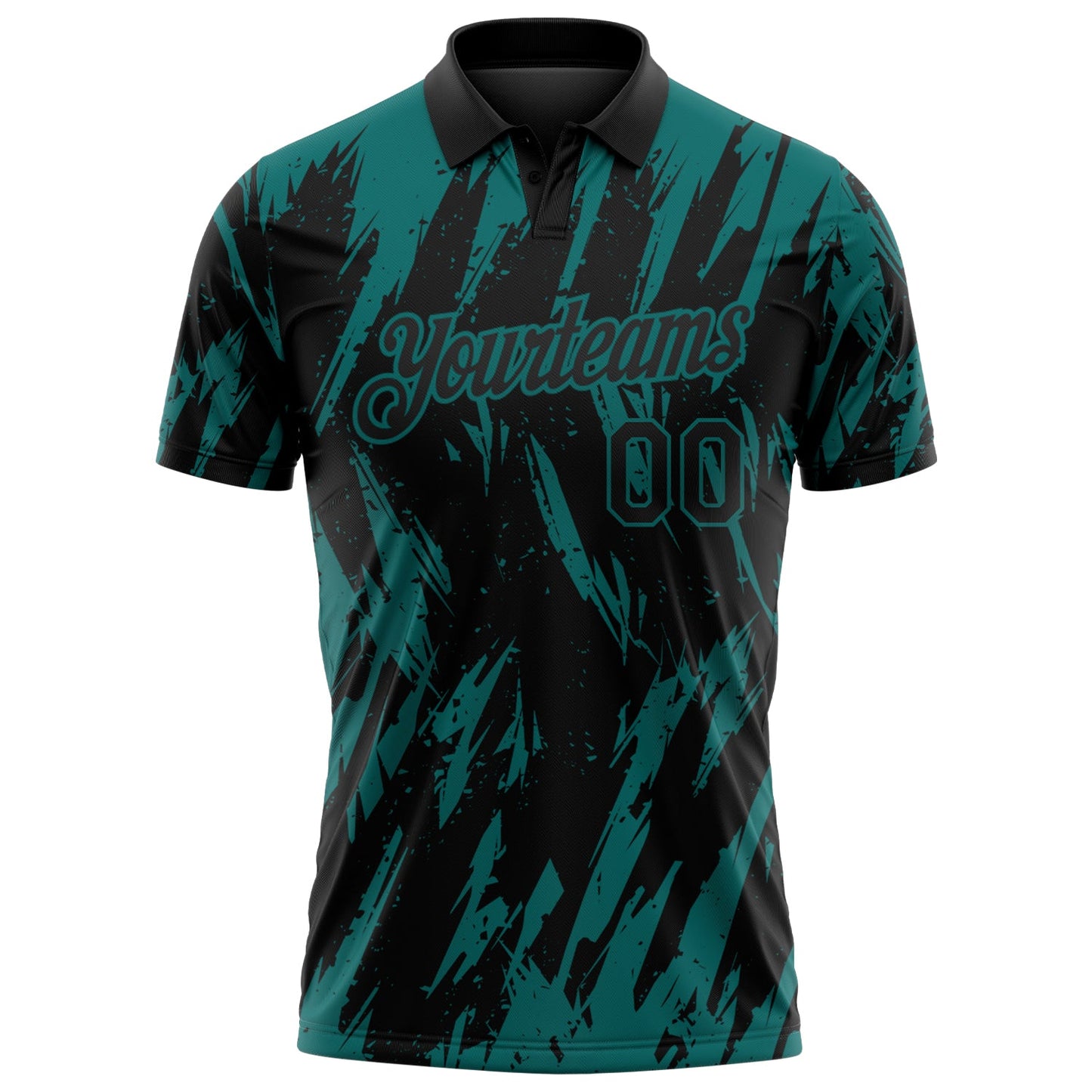 Custom Black-Teal Torn Sharp Brush Stroke Splatter Performance Polo Shirt