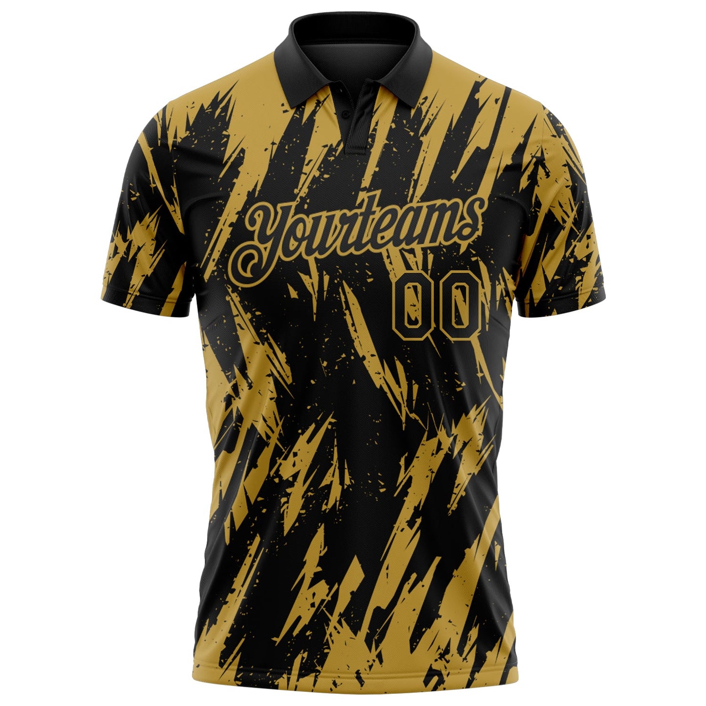 Custom Black-Old Gold Torn Sharp Brush Stroke Splatter Performance Polo Shirt