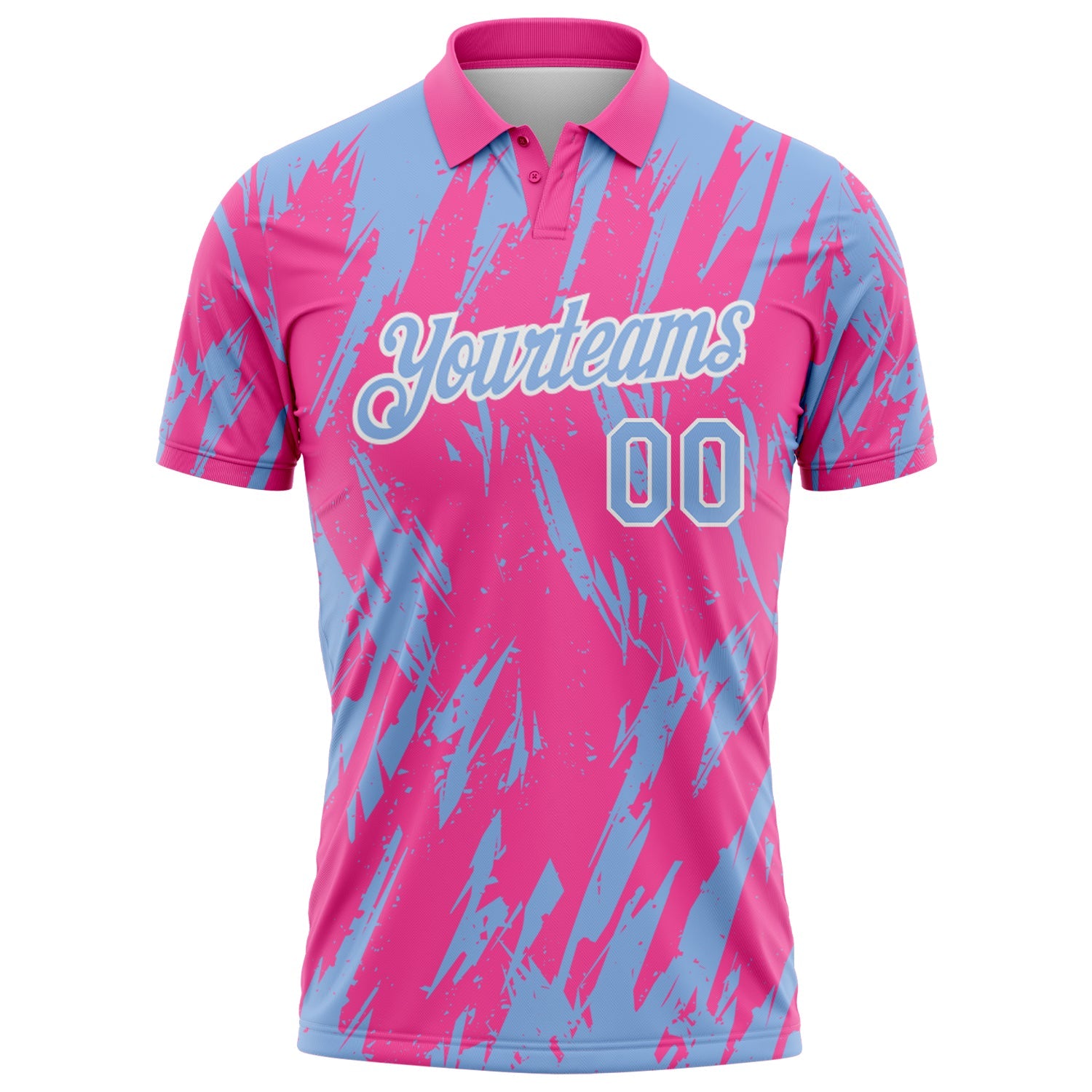 Custom Pink Light Blue-White Torn Sharp Brush Stroke Splatter Performance Polo Shirt