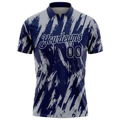 Custom Navy-Gray Torn Sharp Brush Stroke Splatter Performance Polo Shirt