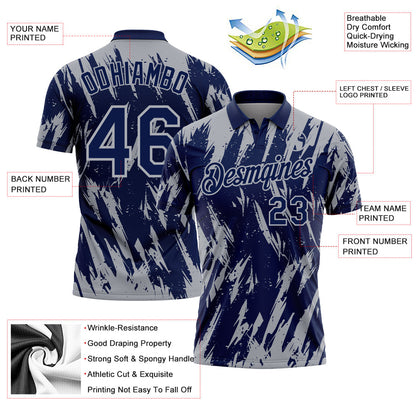 Custom Navy-Gray Torn Sharp Brush Stroke Splatter Performance Polo Shirt