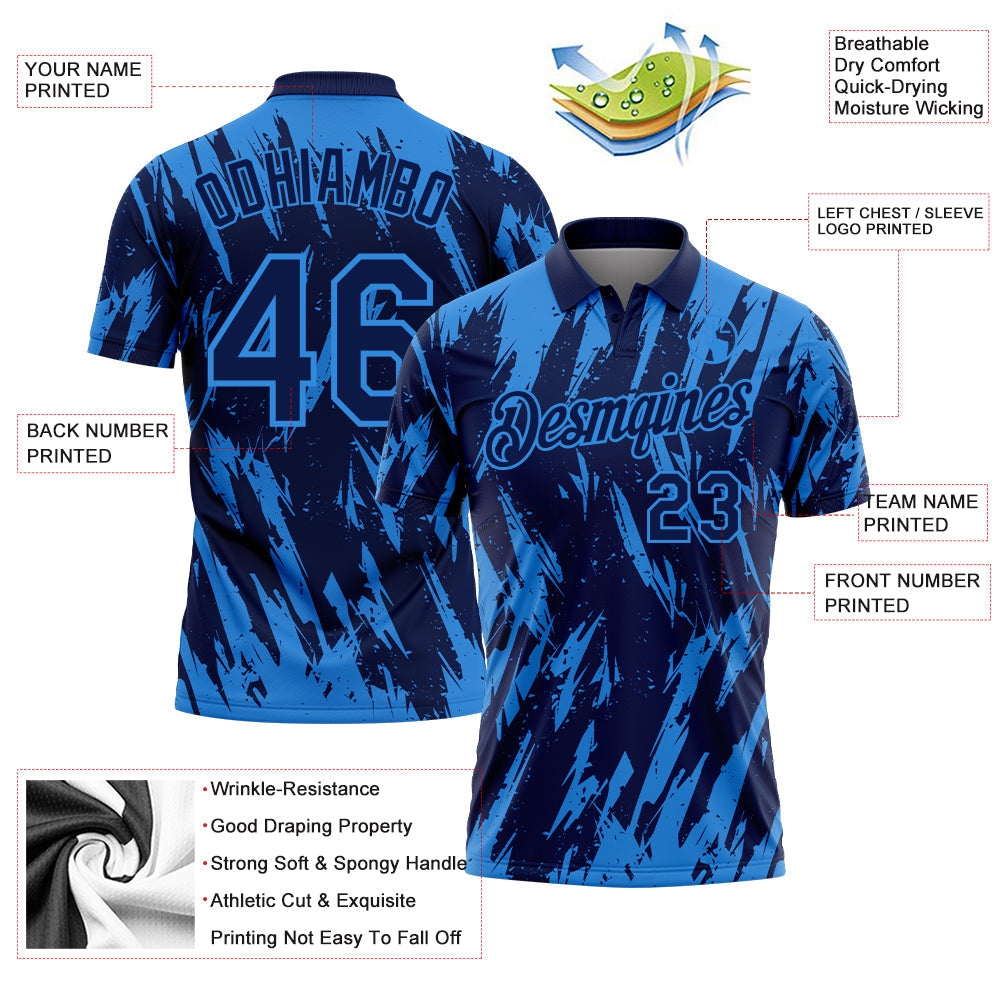 Custom Navy-Powder Blue Torn Sharp Brush Stroke Splatter Performance Polo Shirt