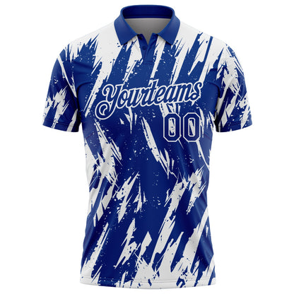 Custom Royal-White Torn Sharp Brush Stroke Splatter Performance Polo Shirt