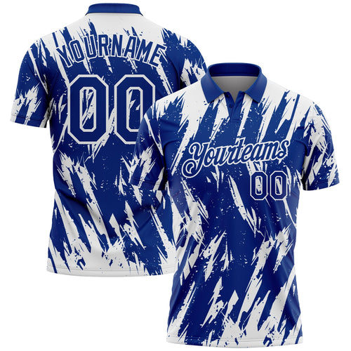 Custom Royal-White Torn Sharp Brush Stroke Splatter Performance Polo Shirt