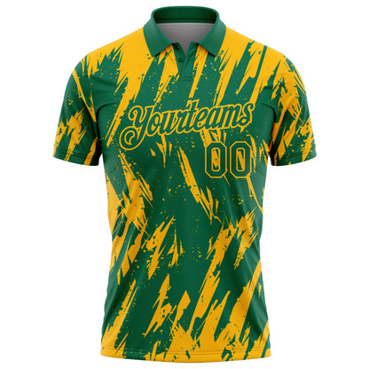 Custom Kelly Green-Gold Torn Sharp Brush Stroke Splatter Performance Polo Shirt