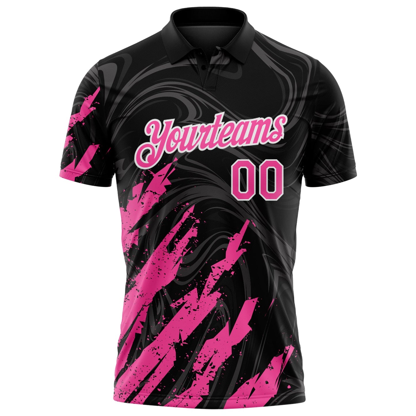 Custom Black Pink-White Brush Stroke Splatter Liquid Swirl Performance Polo Shirt